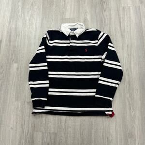 Polo Ralph Lauren Rugby Polo Shirt Men's Medium Black White Striped Preppy Pony